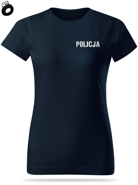 Koszulka damska T-shirt, kolor granatowy, nadruk odblaskowy POLICJA