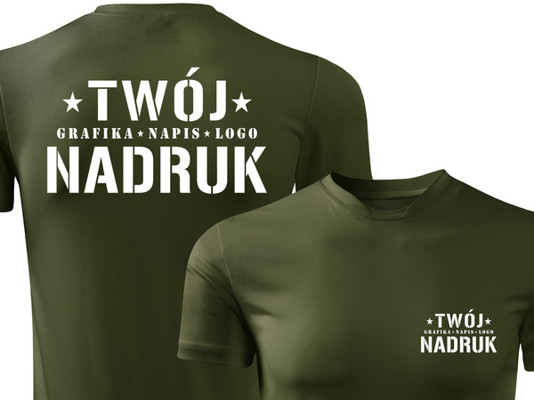 Termoaktywna koszulka outdoorowa z własnym nadrukiem - kolor zieleń wojskowa