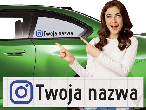 Naklejka z logiem INSTAGRAM i Twoją nazwą social mediów - czarny odblask