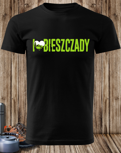 Czarna koszulka T-shirt nadruk KOCHAM BIESZCZADY