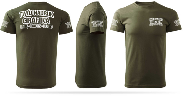 Zieleń wojskowa męska koszulka T-shirt z własnym nadrukiem