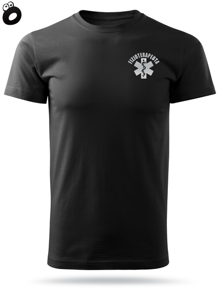 Koszulka męska T-shirt, kolor czarny nadruk odblaskowy FIZJOTERAPEUTA