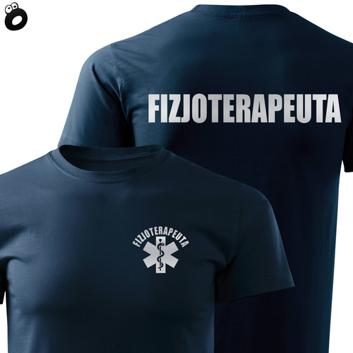 Koszulka męska T-shirt, kolor granatowy nadruk odblaskowy FIZJOTERAPEUTA