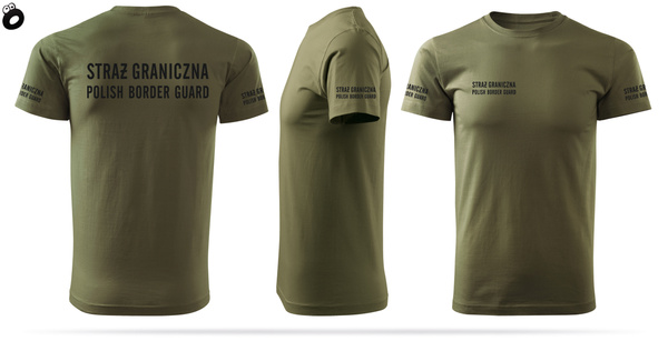 Koszulka męska T-shirt nadruk STRAŻ GRANICZNA - POLISH BORDER GUARD - zieleń wojskowa
