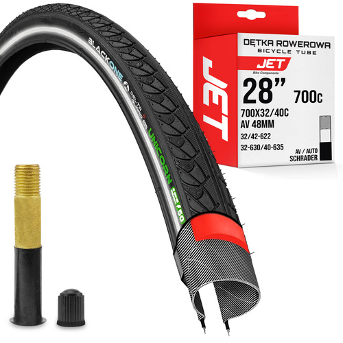 Zestaw opona E-bike BLACKONE Unicorn 28x1 5/8x1 3/8 / 37-622 REFLEXITE z dętką JET zawór AV