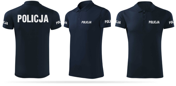 Granatowa męska termoaktywna koszulka polo z nadrukiem odblaskowym POLICJA