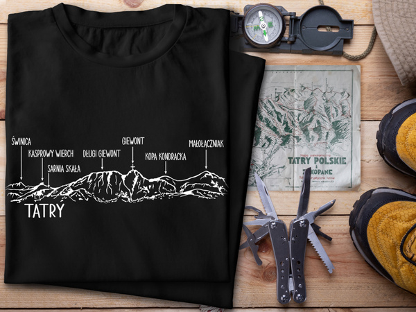 Czarna koszulka T-shirt nadruk PANORAMA TATR