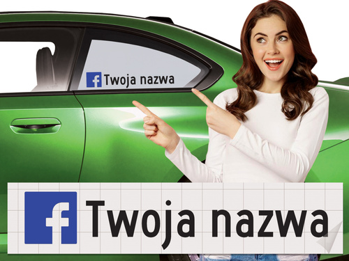 Naklejka z logiem FACEBOOK i Twoją nazwą social mediów - srebrny odblask