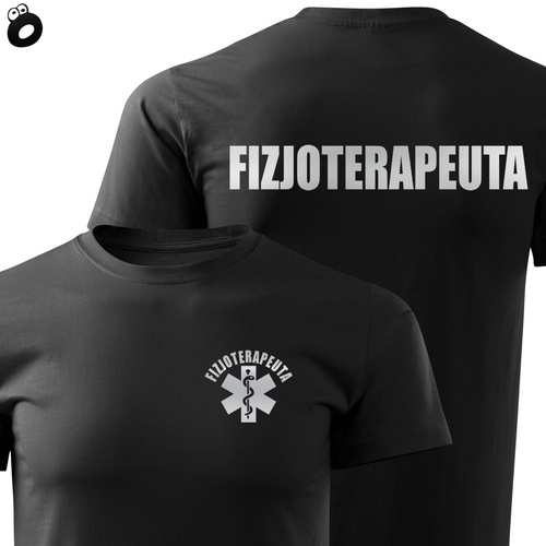 Koszulka męska T-shirt, kolor czarny nadruk odblaskowy FIZJOTERAPEUTA
