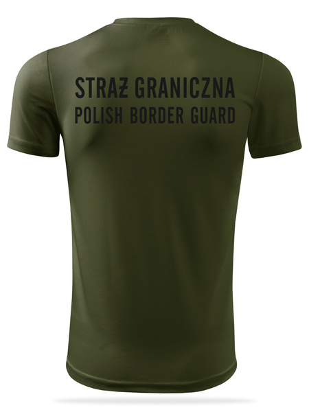 Termoaktywna koszulka męska z nadrukiem STRAŻ GRANICZNA POLISH BODRER GUARD - zieleń wojskowa