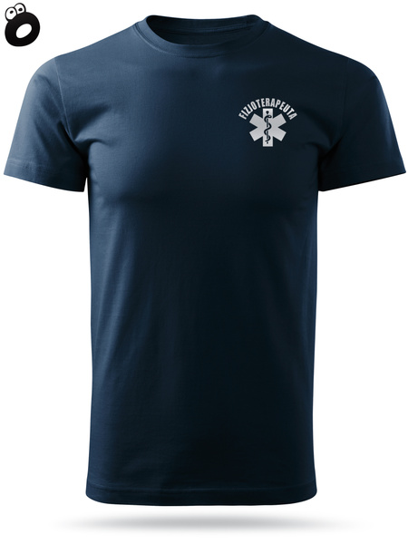 Koszulka męska T-shirt, kolor granatowy nadruk odblaskowy FIZJOTERAPEUTA