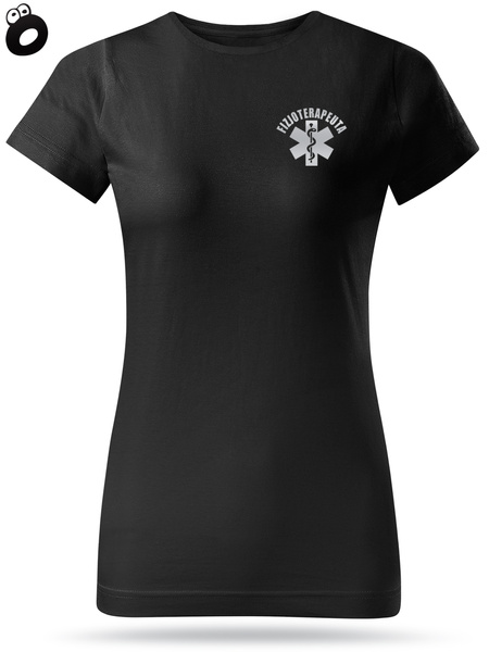 Koszulka damska T-shirt, kolor czarny nadruk odblaskowy FIZJOTERAPEUTA