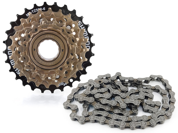 Zestaw Shimano Tourney - wolnobieg MF-TZ500 - 6 rz. 14-28 + łańcuch Shimano HG40 