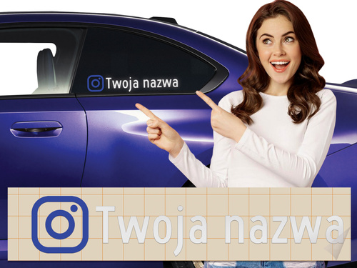 Naklejka z logiem INSTAGRAM i Twoją nazwą social mediów - srebrny odblask
