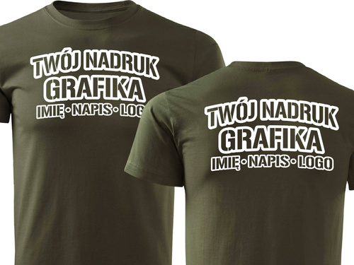 Zieleń wojskowa męska koszulka T-shirt z własnym nadrukiem