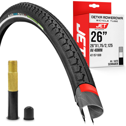 Zestaw opona E-bike BLACKONE 26x1,75 / 47-559 SHADOW REFLEXITE z dętką JET zawór AV