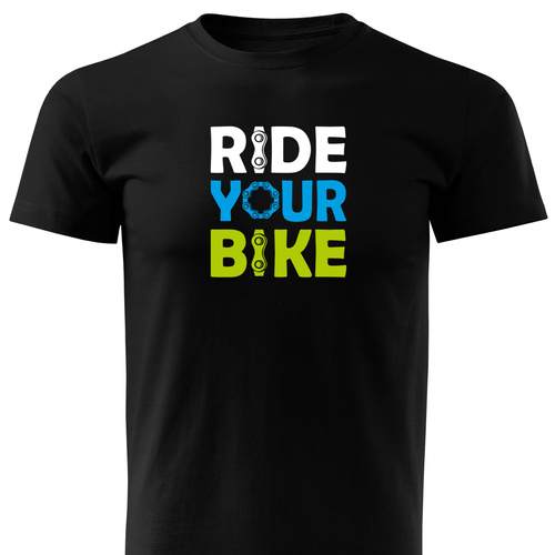 Czarna koszulka T-shirt nadruk RIDE YOUR BIKE