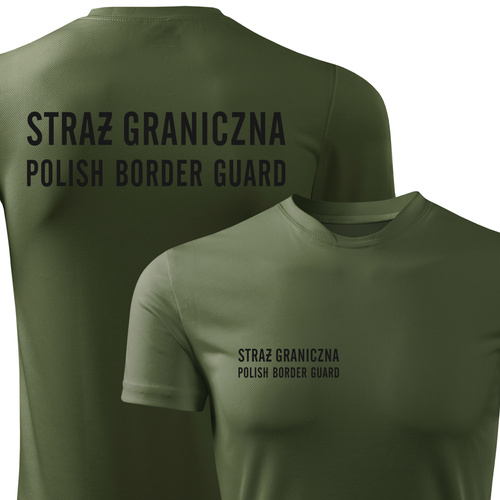 Termoaktywna koszulka męska z nadrukiem STRAŻ GRANICZNA POLISH BODRER GUARD - khaki