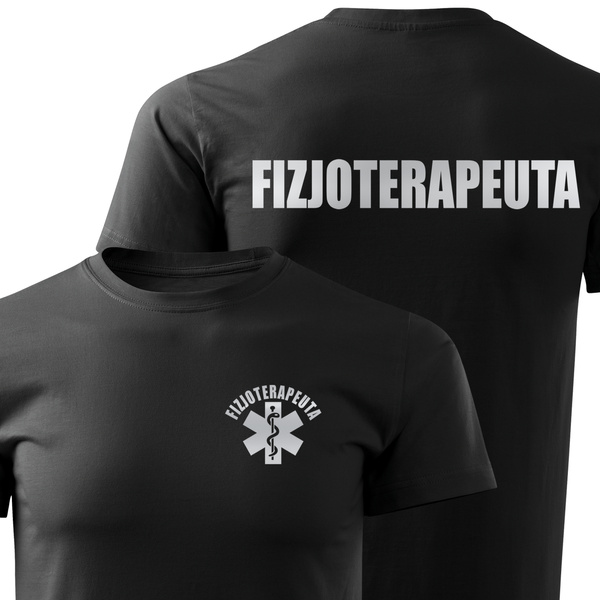 Koszulka męska T-shirt, kolor czarny nadruk odblaskowy FIZJOTERAPEUTA