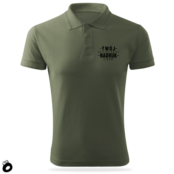 Bawełniana męska koszulka polo z własnym nadrukiem - kolor khaki