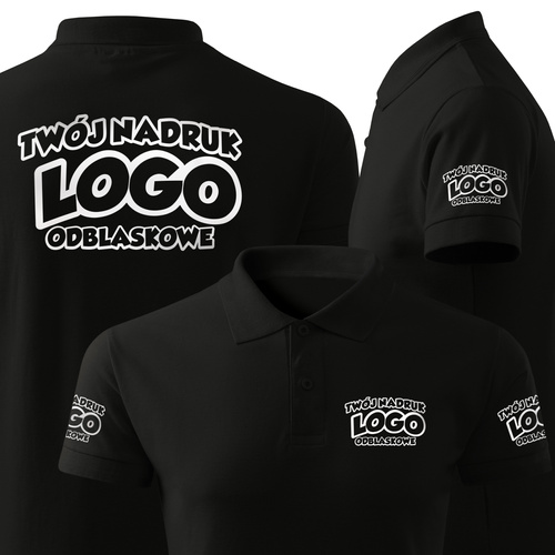 Bawełniana męska koszulka polo z własnym nadrukiem - kolor czarny