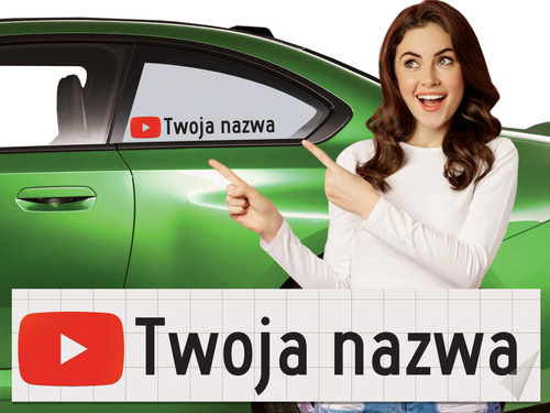 Naklejka z logiem YOU TUBE i Twoją nazwą social mediów - czarny odblask
