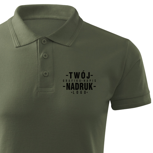 Bawełniana męska koszulka polo z własnym nadrukiem - kolor khaki