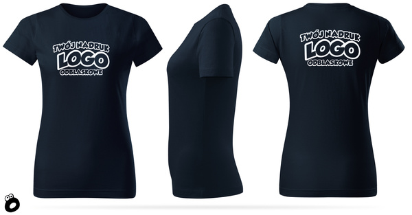 Damska bawełniana koszulka T-shirt z własnym nadrukiem - kolor granatowy