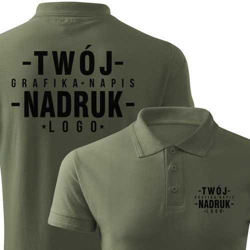 Bawełniana męska koszulka polo z własnym nadrukiem - kolor khaki