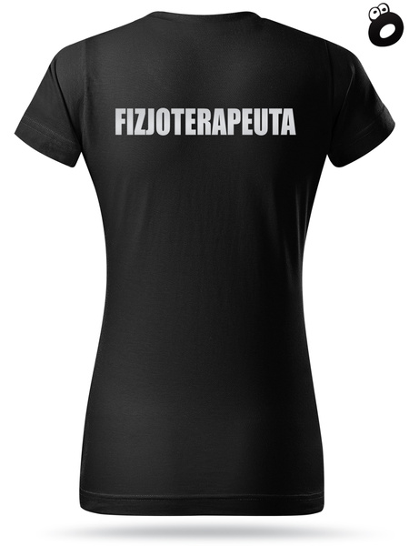 Koszulka damska T-shirt, kolor czarny nadruk odblaskowy FIZJOTERAPEUTA