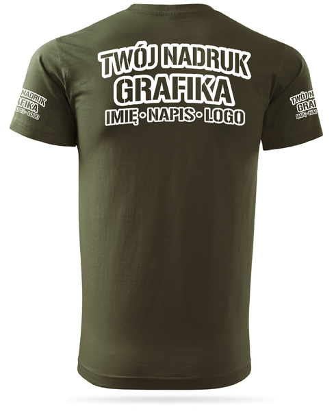 Zieleń wojskowa męska koszulka T-shirt z własnym nadrukiem