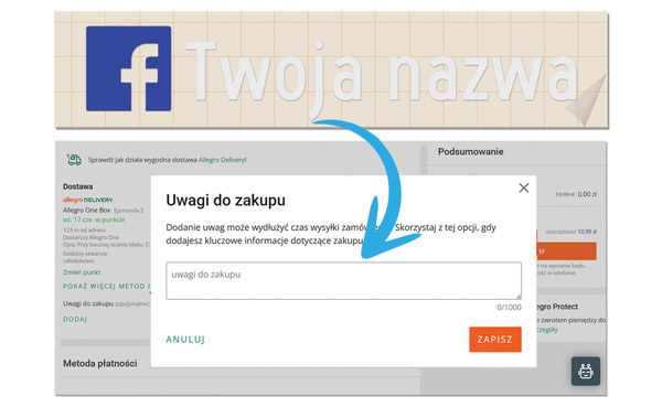 Naklejka z logiem FACEBOOK i Twoją nazwą social mediów