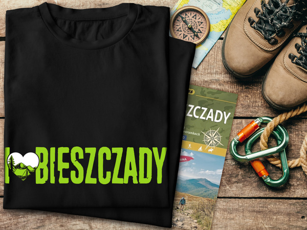 Czarna koszulka T-shirt nadruk KOCHAM BIESZCZADY