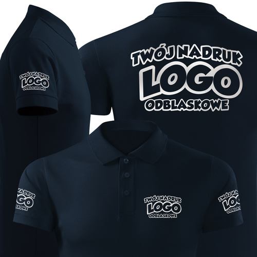 Termoaktywna męska koszulka polo z własnym nadruku - kolor granatowy