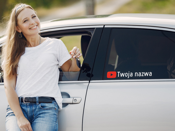 Naklejka z logiem YOU TUBE i Twoją nazwą social mediów - srebrny odblask