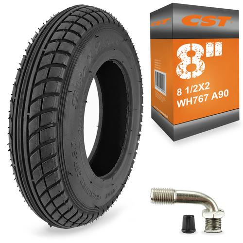 Zestaw opony z dętką 8 1/2 x 2" cala - zawór  AV wygięty 90 stopni