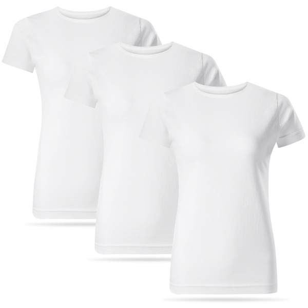 Zestaw 3 sztuk damskich koszulek bawełnianych T-shirt - kolor biały