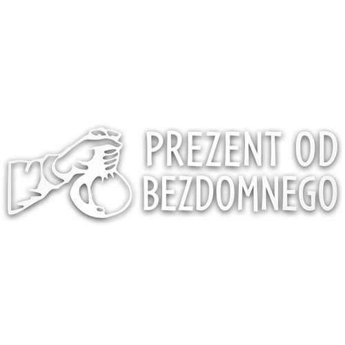 PREZENT OD BEZDOMNEGO sakiewka odblaskowa naklejka na auto srebrna