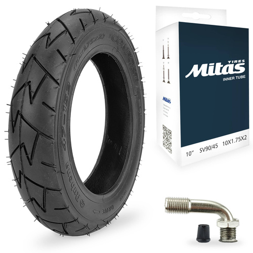 Zestaw opona do wózka MITAS 10x1,75x2 COMFORT z dętką MITAS zawór AV - 90°