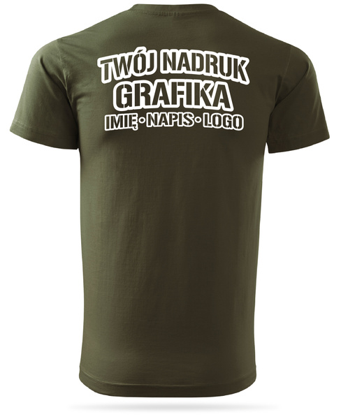 Zieleń wojskowa męska koszulka T-shirt z własnym nadrukiem