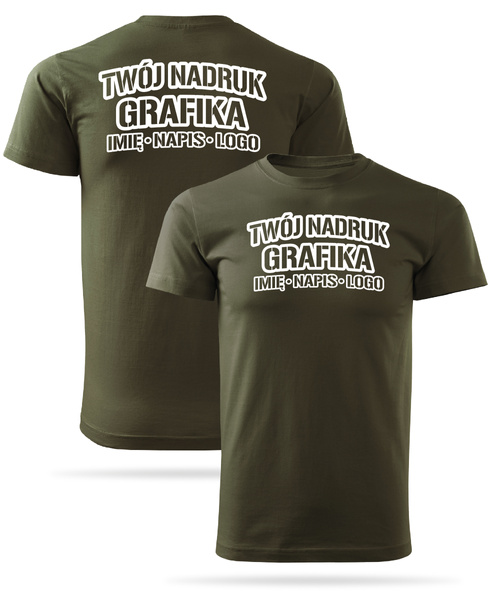Zieleń wojskowa męska koszulka T-shirt z własnym nadrukiem