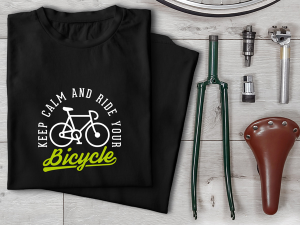 Czarna koszulka T-shirt nadruk KEEP CALM AND RIDE YOUR BICYCLE