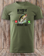 Wędkarska koszulka bawełniana T-shirt khaki nadruk RYBY DZWONIĄ - MUSZĘ IŚĆ