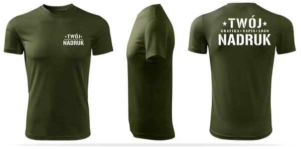 Termoaktywna koszulka outdoorowa z własnym nadrukiem - kolor zieleń wojskowa