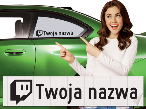 Naklejka z logiem TWICH i Twoją nazwą social mediów - czarny odblask