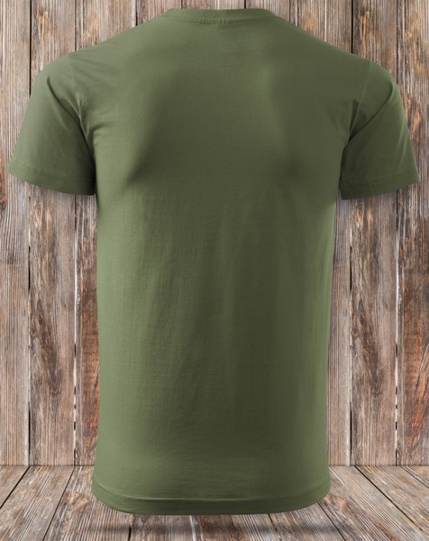 Wędkarska koszulka bawełniana T-shirt khaki nadruk RYBY DZWONIĄ - MUSZĘ IŚĆ