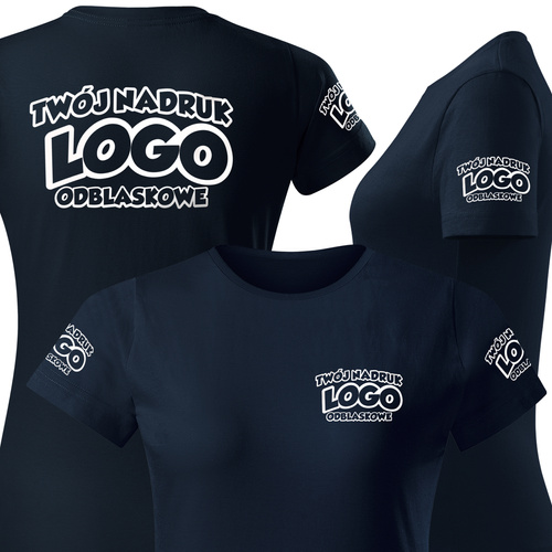 Damska bawełniana koszulka T-shirt z własnym nadrukiem - kolor granatowy
