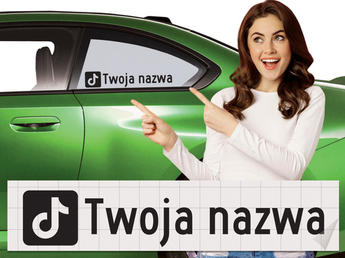Naklejka z logiem TIK TOK i Twoją nazwą social mediów - czarny odblask