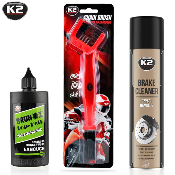 Zestaw do czyszczenia napędu: szczotka do łańcucha K2 / zmywacz K2 / olej BRUNOX Top-Kett