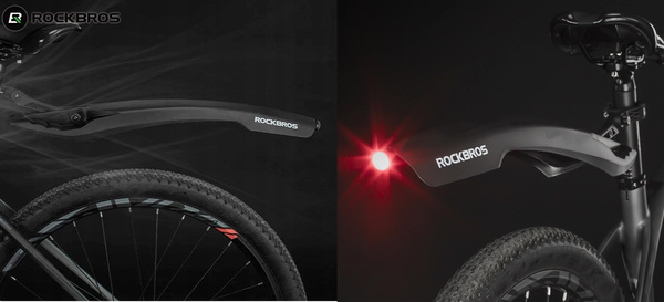 Komplet błotników rowerowych - ROCKBROS DNB8001BK ze światłem LED - 22" - 27,5"